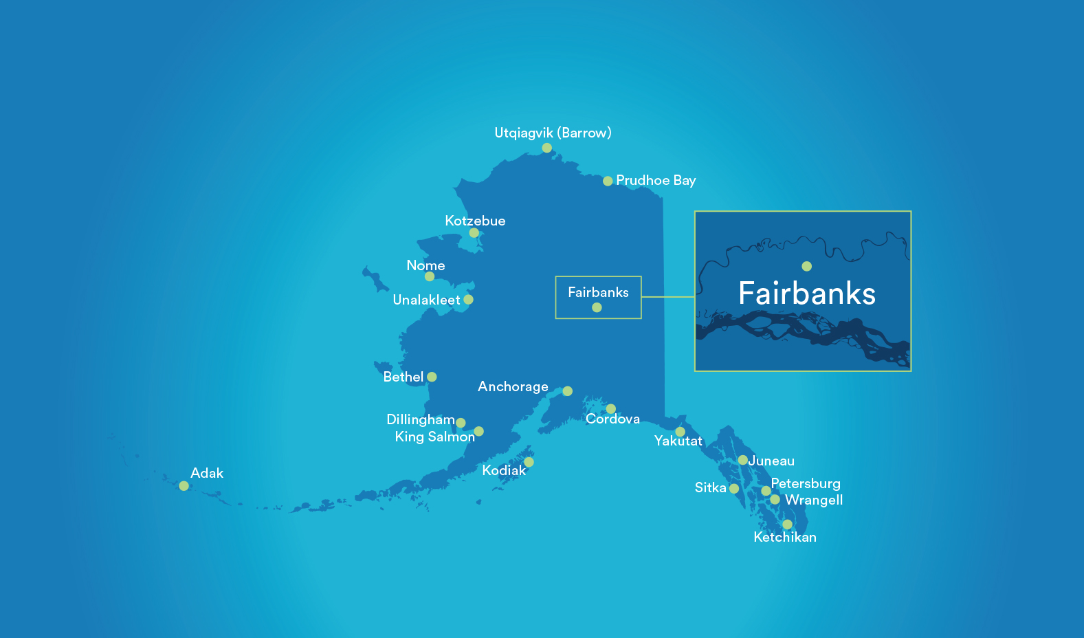 Alaska map with Fairbanks location.