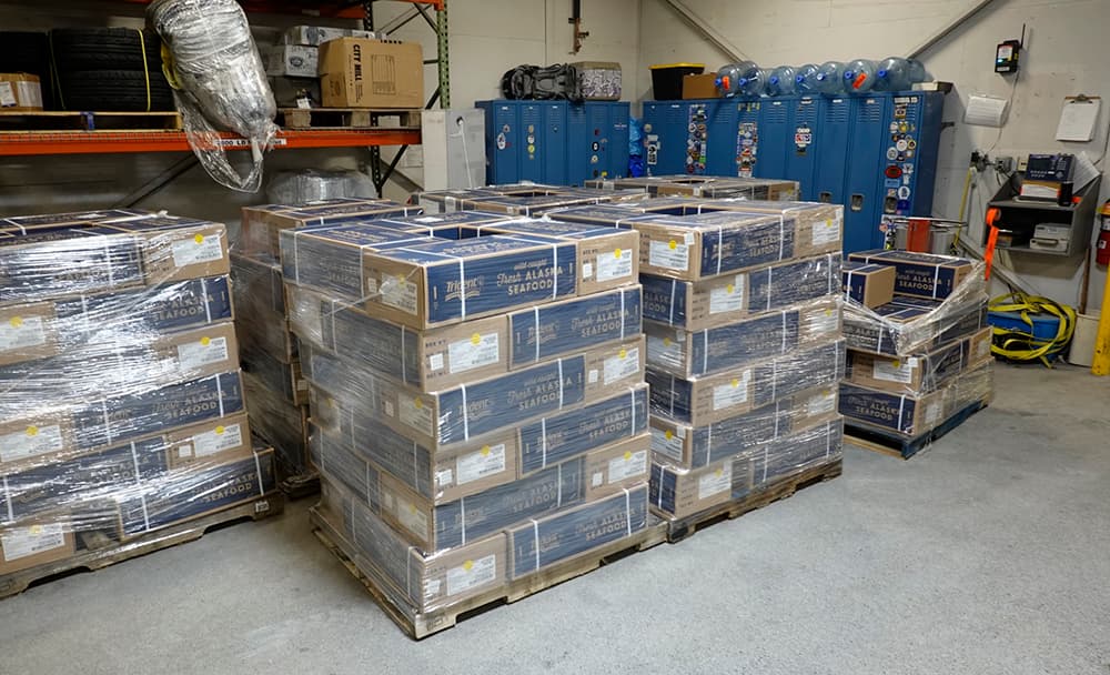 Fish boxes in Alaska Air Cargo station, Cordova, Alaska