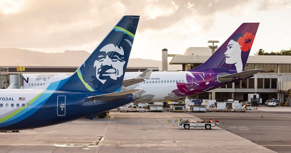 Alaska and Hawaiian Airlines tails